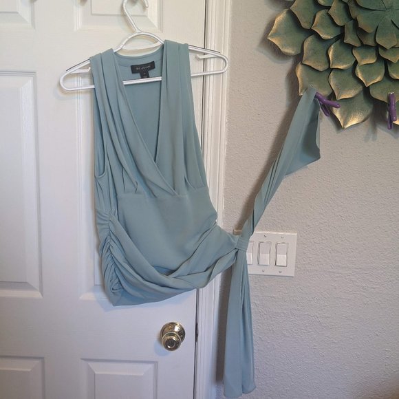 St. John Tops - VTG St. John Black Label Surplice Wrap Top | Aqua | 14 | Ruching w Removable Tie